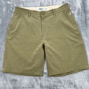 Wellen Hybrid Men Olive Green Flat Front Chino Shorts Size 32 Flat Front Zip Fly